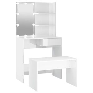 vidaXL Schminktisch-Set mit LED Hochglanz-Wei&szlig; Holzwerkstoff
