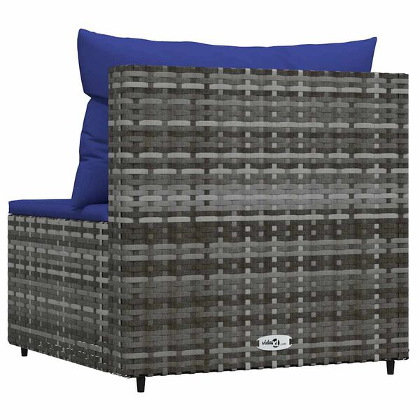 vidaXL Garten-Mittelsofa mit Kissen Grau Poly Rattan