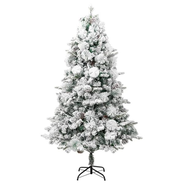 vidaXL Weihnachtsbaum mit Beleuchtung Schnee und Zapfen 225 cm PVC&PE