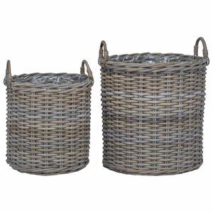 vidaXL Blumentopf K&ouml;rbchen mit Speicher 2 pcs Grau Lacak Rattan