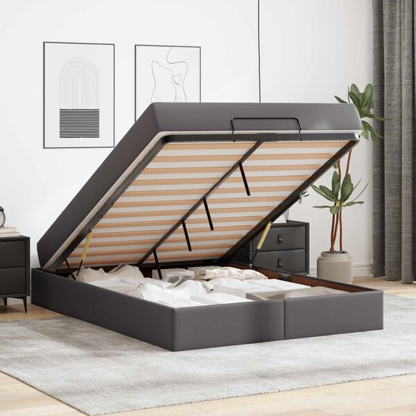 vidaXL Bettgestell mit Matratze mit Matratze 2 pcs Grau PVC