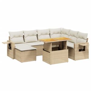 vidaXL 8-tlg. Garten-Sofagarnitur mit Kissen Beige Poly Rattan