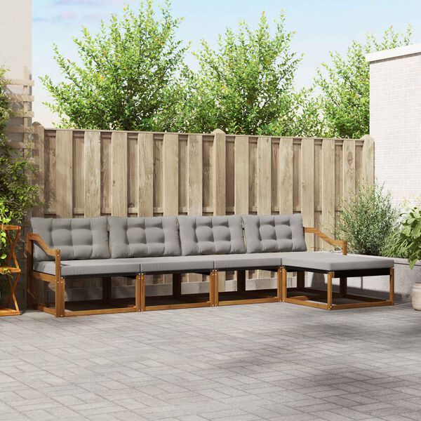 vidaXL Outdoor-Sofagarnitur mit Kissen 5 pcs Nat&uuml;rlich und Hellgrau