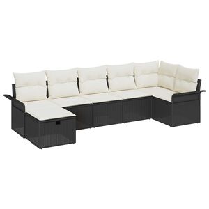 vidaXL Gartensofa-set mit Kissen 7 pcs Schwarz und Creme Poly-Rattan