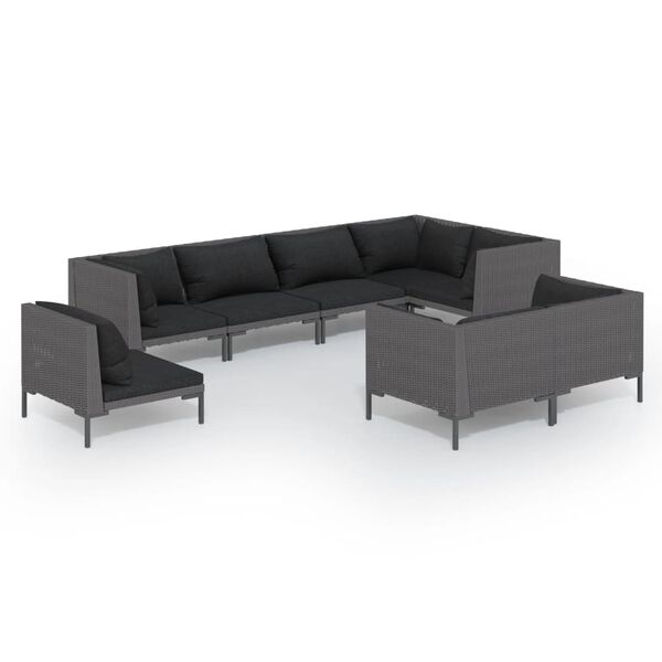 vidaXL 8-tlg. Garten-Lounge-Set mit Kissen Poly Rattan Dunkelgrau