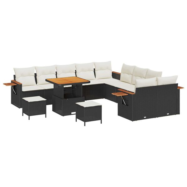 vidaXL Gartensofa-set mit Kissen 17 pcs Schwarz und Creme Poly-Rattan
