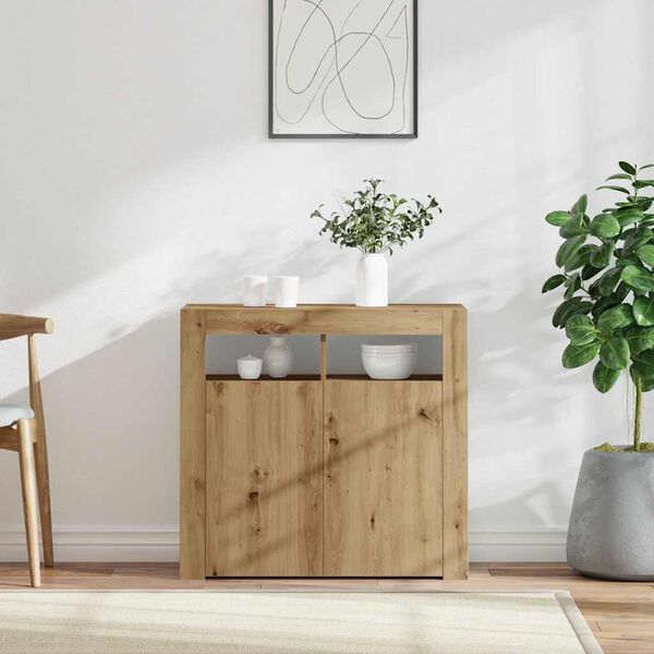 vidaXL Sideboard mit LED-Leuchten Artisan-Eiche 80x35x75 cm