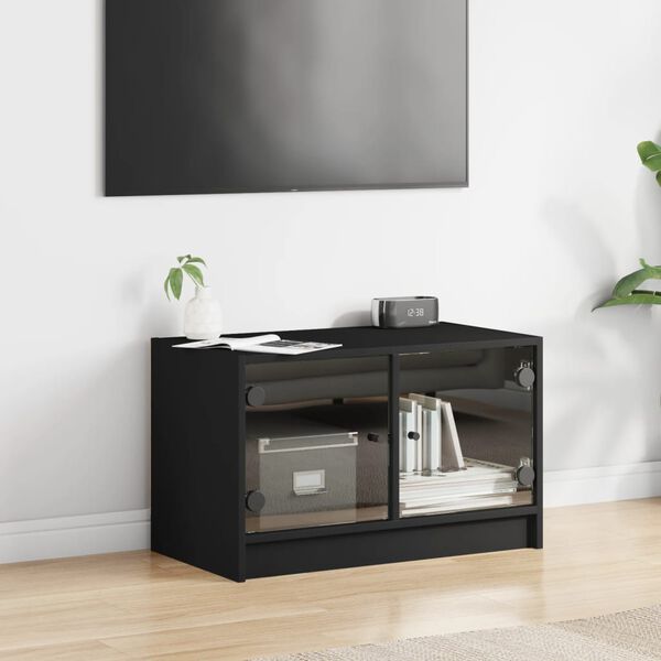 vidaXL TV-Schrank mit Glastüren Schwarz 68x37x42 cm