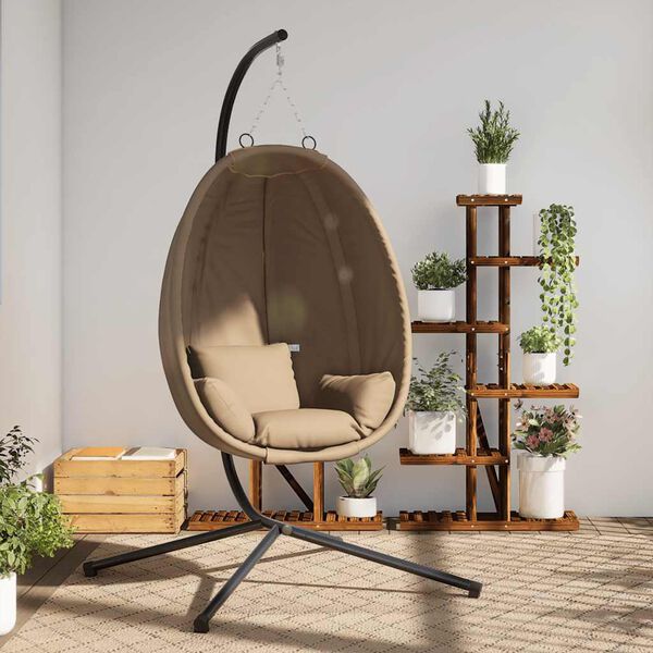 vidaXL H&auml;ngesessel Ei-Design mit St&auml;nder Taupe Rattan und Stahl