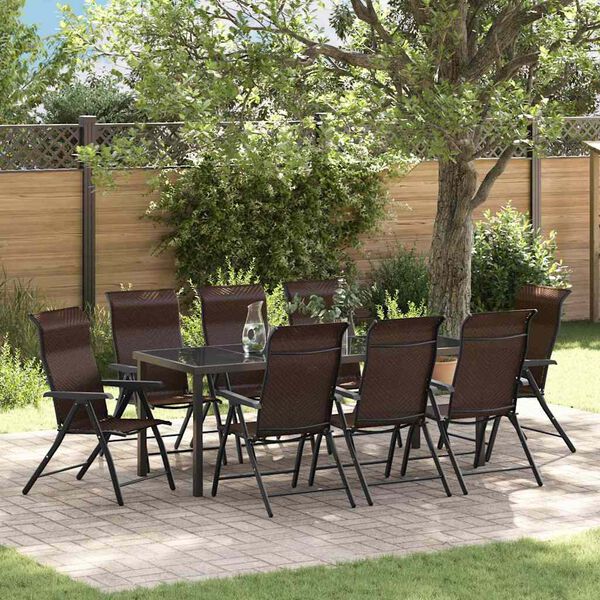vidaXL Garten Essgruppe 9 pcs Braun Poly Rattan