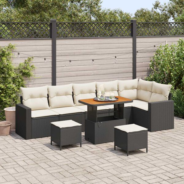 vidaXL Gartensofa-set mit Kissen 11 pcs Schwarz und Creme Poly-Rattan