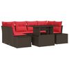 vidaXL Sofa Set mit Kissen 7 pcs Braun und Rot Poly-Rattan
