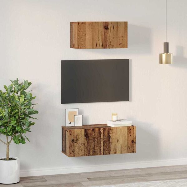 vidaXL TV-Schrankset Wandmontiert 2 pcs Altholz Holzwerkstoff