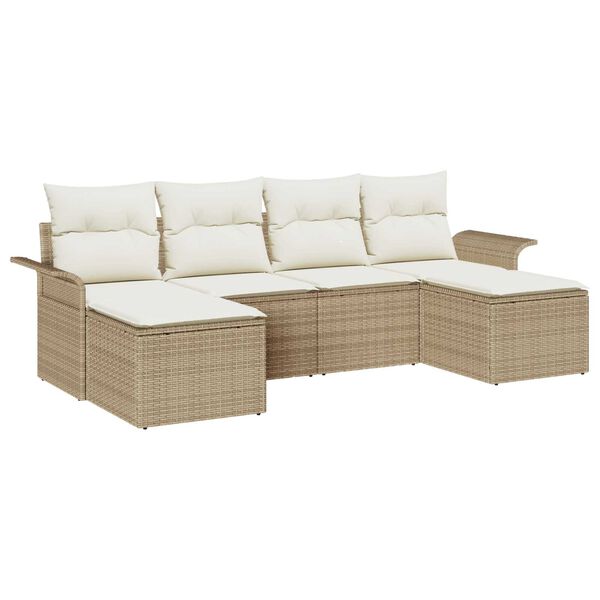 vidaXL Gartensofa-set mit Kissen 6 pcs Beige Poly-Rattan