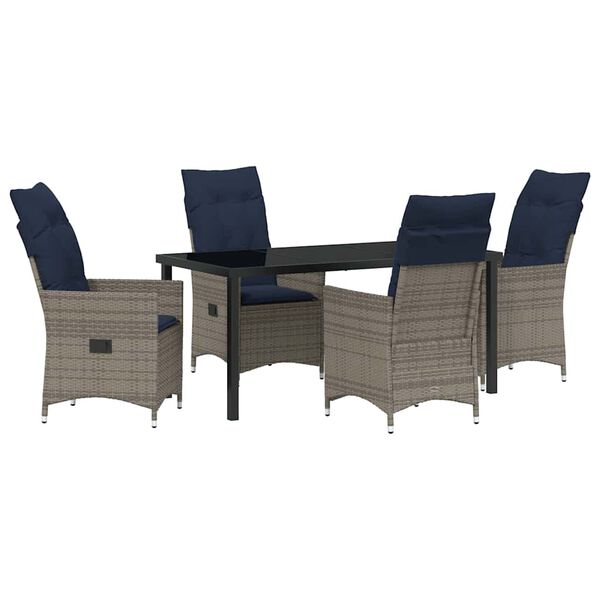 vidaXL Tisch- und Stuhlset mit Kissen 5 pcs Grau PE-Rattan