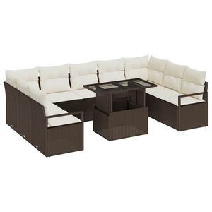 vidaXL Garten-Sofa-Set mit Kissen 10 pcs Braun und Creme Poly-Rattan
