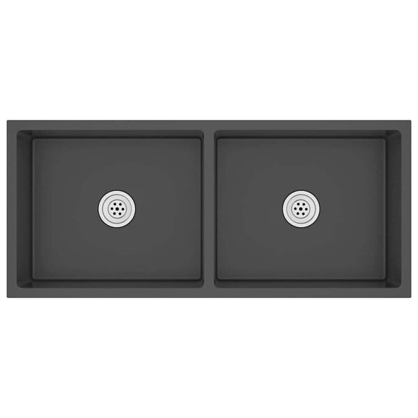 vidaXL Handgemachte Einbauspüle Schwarz Edelstahl