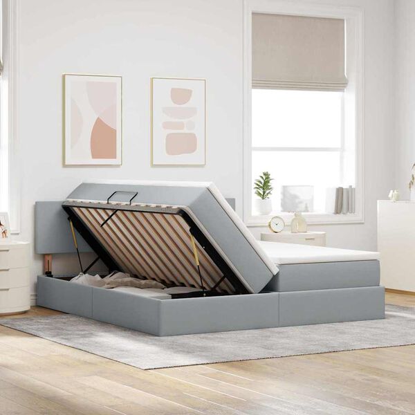 vidaXL Aufbewahrungsbett mit Matratze Hellgrau 200 x 200 cm Kunstleder