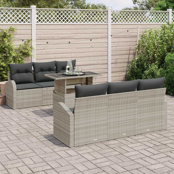 vidaXL Gartensofa-set mit Kissen 7 pcs Hellgrau Poly Rattan
