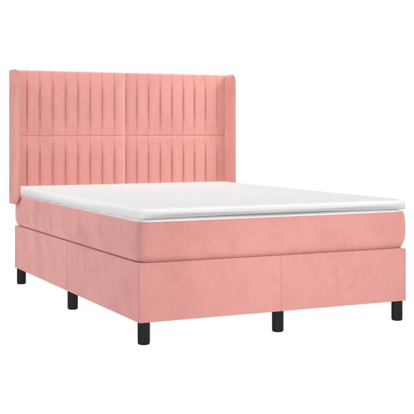 vidaXL Boxspringbett mit Matratze Rosa 140x200 cm Samt