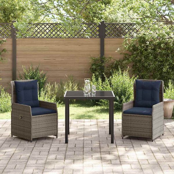 vidaXL Garten Essgruppe 3 pcs Grau Poly Rattan