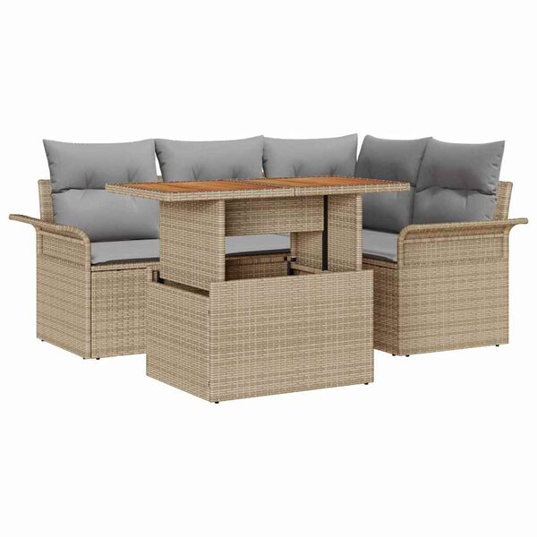 vidaXL Garten-Sofa-Set mit Kissen 5 pcs Beige und Hellgrau