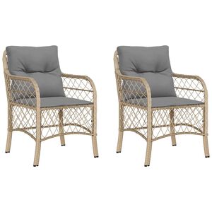 vidaXL Gartenst&uuml;hle mit Kissen 2 Stk. Beigemischung Poly Rattan