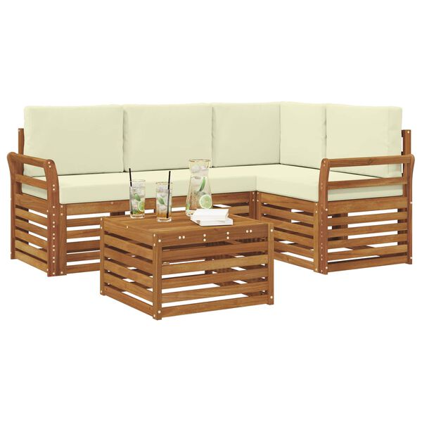 vidaXL Outdoor-Sofagarnitur 5 pcs Natur und Creme Massivholz Akazie