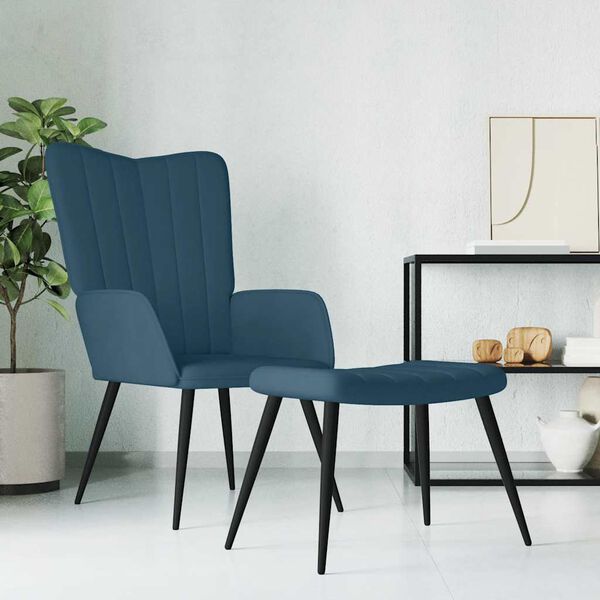 vidaXL Relaxsessel mit Hocker Blau Samt