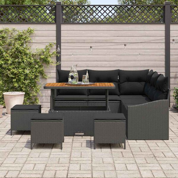vidaXL Gartensofa-set mit Kissen 9 pcs Schwarz Poly-Rattan