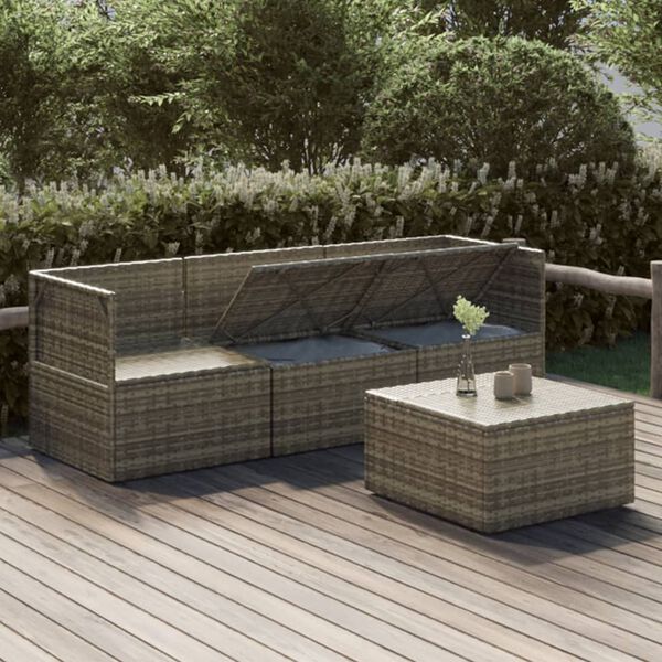 vidaXL 4-tlg. Garten-Lounge-Set mit Kissen Grau Poly Rattan
