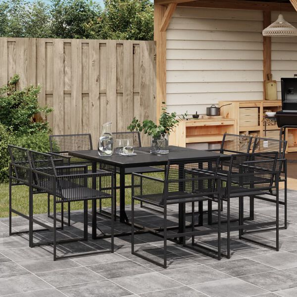 vidaXL 9-tlg. Garten-Essgruppe Schwarz Poly Rattan