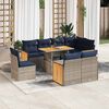 vidaXL 9-tlg. Garten-Sofagarnitur mit Kissen Grau Poly Rattan Akazie