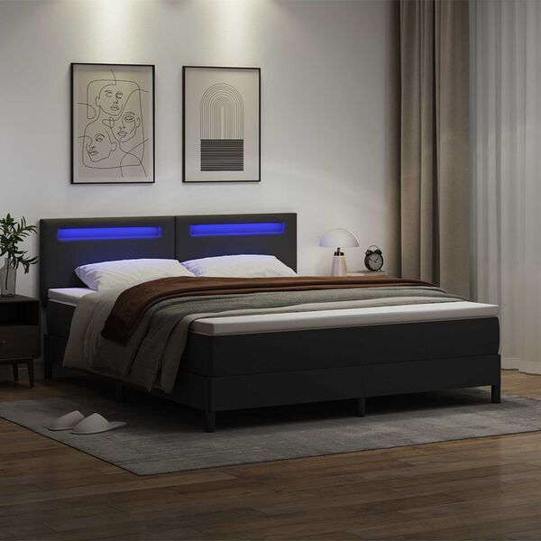 vidaXL Boxspringbett mit Matratze Schwarz 180 x 200 cm Kunstleder