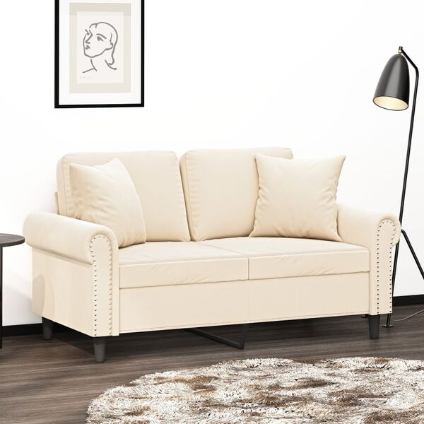 vidaXL 2-Sitzer-Sofa mit Kissen Creme 120 cm Samt