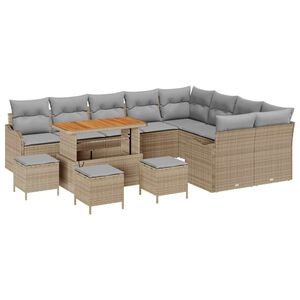 vidaXL Gartensofa-set mit Kissen 13 pcs Beige Poly-Rattan
