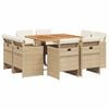 vidaXL 9-tlg. Garten-Essgruppe mit Kissen Beige Poly Rattan