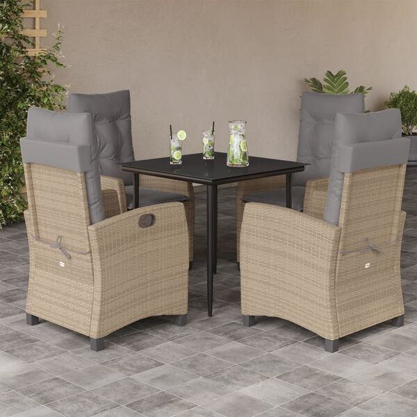 vidaXL 5-tlg. Garten-Essgruppe mit Kissen Beigemischung Poly Rattan