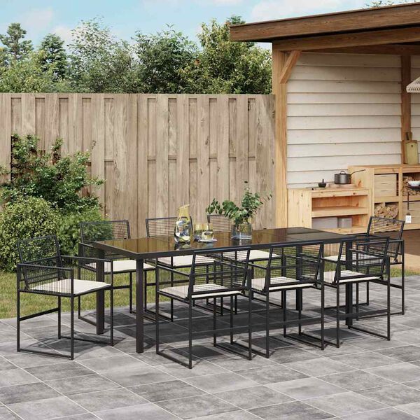 vidaXL Garten Essgruppe 9 pcs Schwarz Pulverbeschichteter Stahl