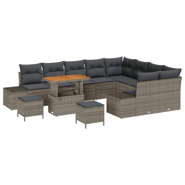 vidaXL Gartensofa-set mit Kissen mit Speicher 12 pcs Grau Poly Rattan