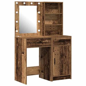 vidaXL Schminktischset mit LED mit Regal 2 pcs Altholz Holzwerkstoff