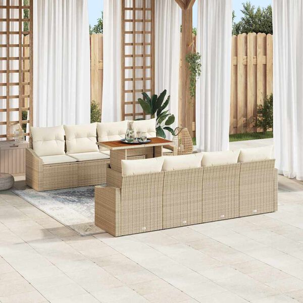 vidaXL Garten Essgruppe mit Kissen mit Kissen 9 pcs Beige und Creme