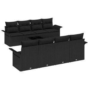 vidaXL Gartensofa-set mit Kissen 9 pcs Schwarz Poly-Rattan
