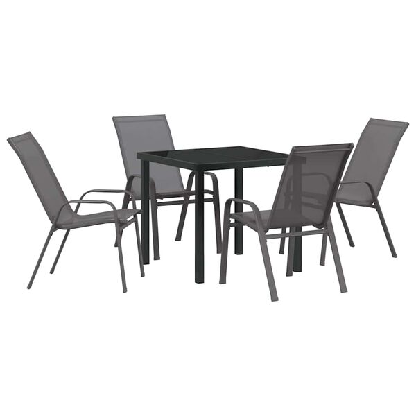 vidaXL Garten Essgruppe 5 pcs Grau und Schwarz