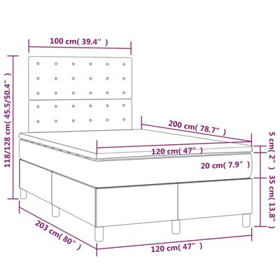 vidaXL Boxspringbett mit Matratze & LED Rosa 120x200 cm Samt
