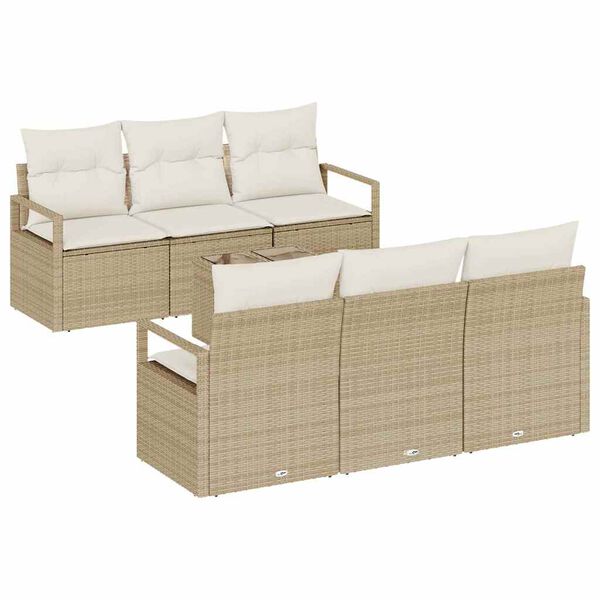 vidaXL Gartensofa-set mit Kissen 7 pcs Beige und Creme Poly-Rattan