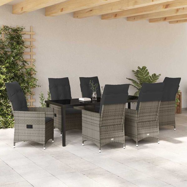 vidaXL Garten Essgruppe mit Kissen 7 pcs Grau Poly-Rattan