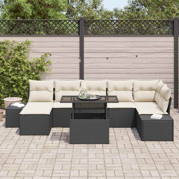 vidaXL Garten-Sofa-Set mit Speicher 8 pcs Schwarz Poly Rattan
