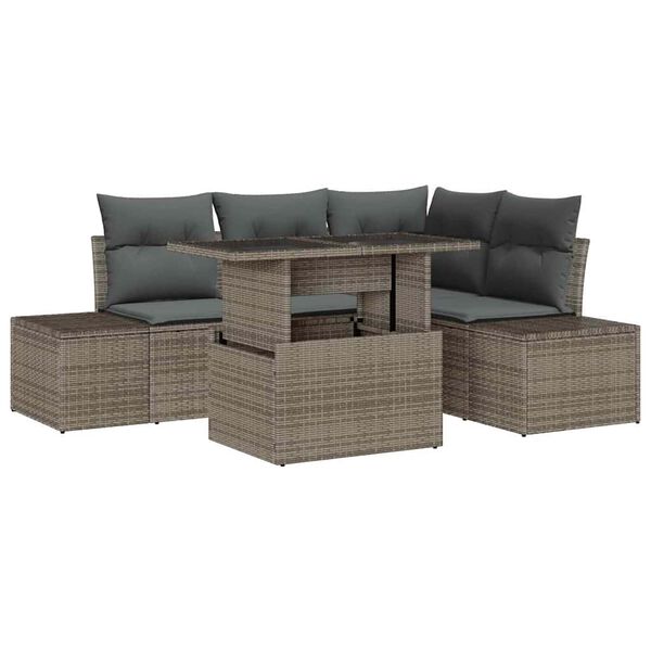 vidaXL Gartensofa-set mit Kissen mit Speicher 5 pcs Grau Poly-Rattan