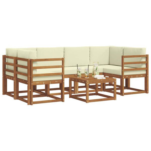 vidaXL Outdoor-Sofagarnitur mit Kissen 7 pcs Natur und Creme